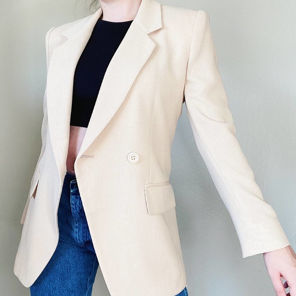 Vintage Jackets & Blazers - Vintage Jones New York Corduroy Ribbed Tan Boyfriend Oversized Blazer